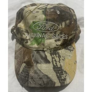 VTG 2000 Ford Mackinac Sales Camo Built Ford Tough Adjustable Hat Hunting Cap